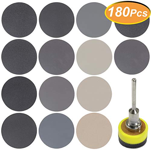 Product Cover 180 PCS 1 Inch Sandpaper, GOH DODD Wet Dry Sander Sheets with Backing Pad and Soft Foam Buffering Pad, 60 to 10000 Grits Grinding Abrasive Sanding Disc for Wood Metal Mirror Jewelry Car
