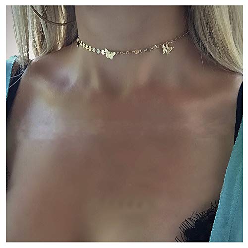Product Cover Vintage Womens Butterfly Choker Necklace Collar Pendant Shining Sequin Tassel Necklace Clavicle Chain Statement Body Chain Jewelry for Party