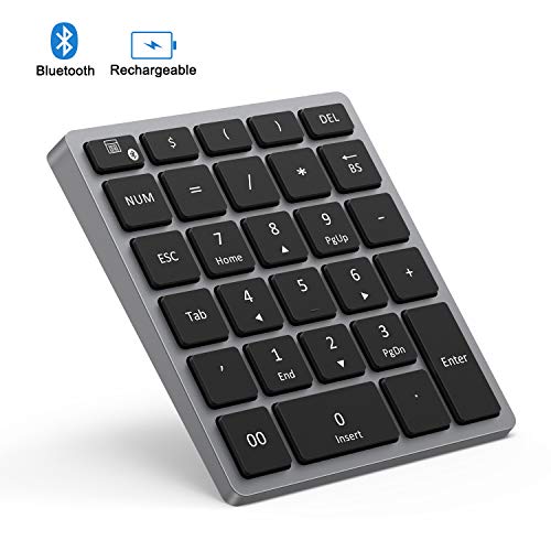 Product Cover Bluetooth Numeric Keypad Rechargeable, Jelly Comb Portable Wireless Bluetooth 28-Key Number Pad with Multiple Shortcuts for Tablet, Laptop, Notebook, PC, Desktop and More (Grey)