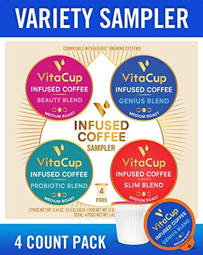 Product Cover VitaCup Coffee Pods 4ct Sampler Keto|Paleo|Whole30 Friendly, B12, B9, B6, B5, B1, D3, Compatible with K-Cup Brewers Including Keurig 2.0, Top Rated Cups