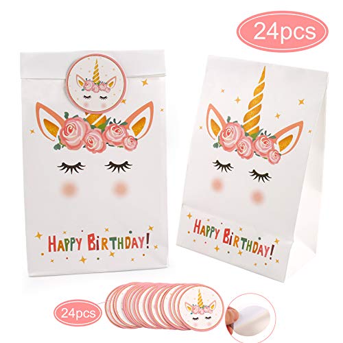 Product Cover FengRise Unicorn Party Bags Birthday Decorations - Pack of 24 Unicorn Party Favor Bags | Unicorn Candy Bags Candy/Toys/Cookie for Kids Unicorn Birthday Party Supplies