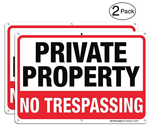 Product Cover Private Property No Trespassing Metal Sign (2 Pack), 10 x 7 Inches Rust Free .040 Aluminum Sign - Reflective - Weatherproof - Easy to Mount - Indoor & Outdoor use