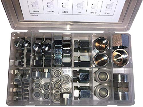 Product Cover 64 Pcs. O-Ring Face Seal ORFS Cap & Plug Assortment Kit - ORS Flat Face Hydraulic Fitting Set