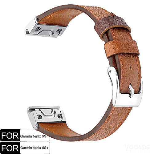 Product Cover Fenix 5S Leather Watch Bands,YOOSIDE 20mm QuickFit Classic Genuine Leather Replacement Watch Band Strap for Garmin Fenix 5S/Fenix 5S Plus (Brown)