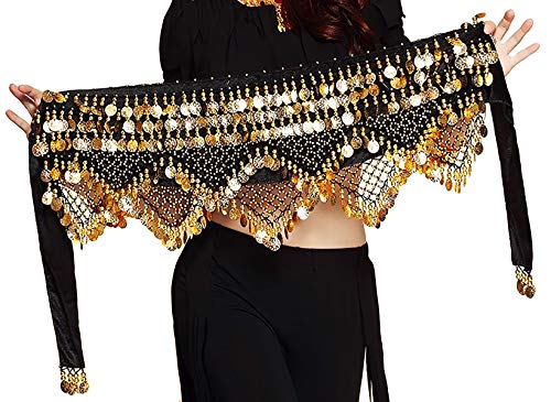 Product Cover Gypsy Skirt for Women Hip Scarf with Gold Coins Black Belly Dancer Belt Scarf Wrap
