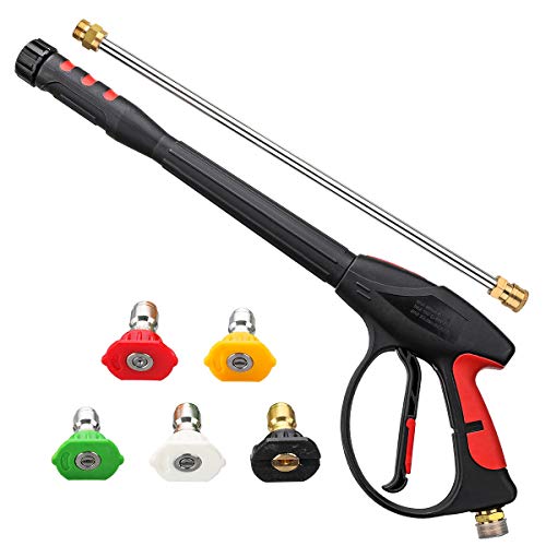 Product Cover MATCC Pressure Washer Gun 4000 PSI 2019 Upgrade Version Power Spray Car Wash Gun with M22-14mm Thread 19 inch Extendable Wand and 5 Nozzle Tips for Car High Pressure Power Washer