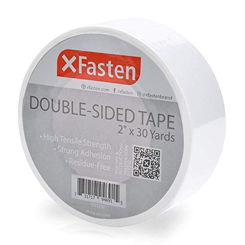 Product Cover XFasten Double Sided Tape, White, Removable and Residue-Free, 2-Inch x 30 Yards, Surface Safe Two-Sided Sticky Adhesive Tape for Wall, Floor, Clothes, Rug, Fabric, Crafts and Scrapbooking
