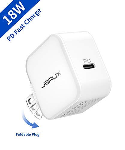Product Cover USB C PD 18W Fast Charger, JSAUX USB-C 3.0 Power Delivery Adapter, Ultra-Compact Foldable Plug Compatible with iPhone 11/11 Pro/11 Pro Max/X/XS/XS Max/XR/8 Plus, Pixel 3/3xl/2/2xl/3a, iPad Pro 2018