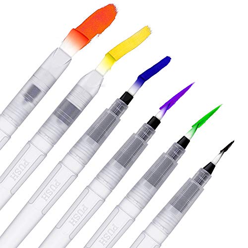 Product Cover Water Coloring Brush Pens, Set of 6 Watercolor Painting Brushes Pen for Water Soluble Colored Pencils, Water Color Markers, Powdered Pigment Watercolor, Back to School Art Supplies (Clear)