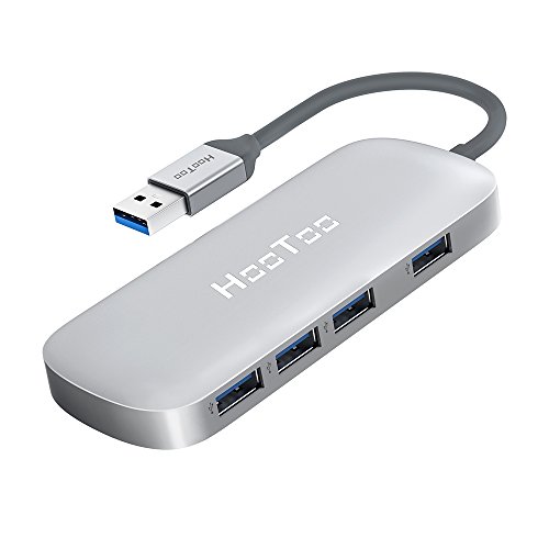 Product Cover USB Hub, HooToo Ultra Slim 4-Port USB 3.0 Data Hub (5Gbps Transfer Speed, Anodized Alloy, Compact, Lightweight, for Mac and Windows OS) (Silver)