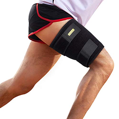 Product Cover Thigh Support, Thigh Brace Hamstring Wrap Adjustable Compression Sleeve with Anti-Slip Silicone Strips for Men and Women Prevent Leg Sprains, Strains, Tendonitis Injury, Promote Recovery