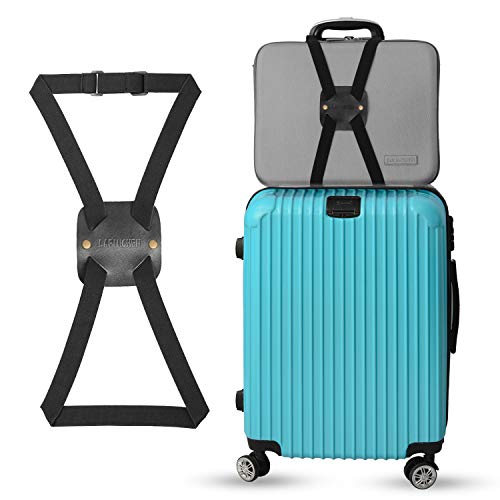 Product Cover Bag Bungee Luggage Straps Made by Genuine Leather - An Adjustable and Portable Travel Suitcase Accessory (Black)