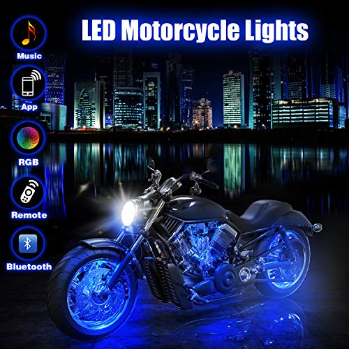Product Cover BLIIFUU 12PCS Motorcycle LED Lights with Bluetooth Wireless Remote Controllers, 18 RGB Colors Accent Glow Neon Atmosphere Lights Bar for Harley Davidson Suzuki BMW