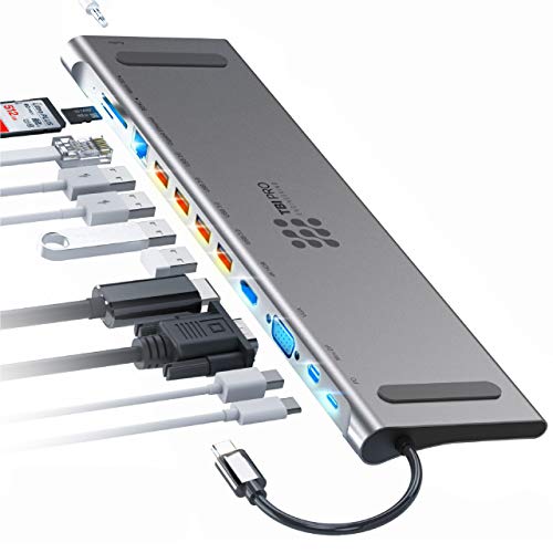 Product Cover USB-C Hub 12-in-1 with 100W PD, 4K HDMI and MiniDP, VGA, Up to 512GB SD/TF Card Reader, RJ45 Ethernet, 4X High-Speed 3.0 USB Ports, 3.5mm Audio for MacBook Pro, iPad, Samsung, Laptop Docking