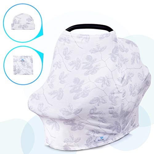 Product Cover WillordMy Nursing Cover Carseat Canopy - 5 in 1 Soft and Breathable Baby Car Seat Covers - Stretchy Breastfeeding Cover for Stroller Shopping Cart - Carseat Canopy with Infant Baby Beanie and Bag