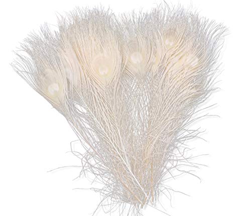 Product Cover wanjin Bleached Dyeing Peacock Feathers 10-12 inch /25-30cm for DIY Craft Wedding Decoration per Pack of 20 (Beige)