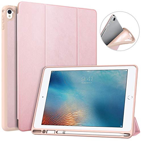 Product Cover MoKo Case Fit iPad Pro 9.7 with Apple Pencil Holder - Slim Lightweight Smart Shell Stand Cover Case with Auto Wake/Sleep Fit Apple iPad Pro 9.7 Inch 2016 Release (A1673/A1674/A1675) - Rose Gold