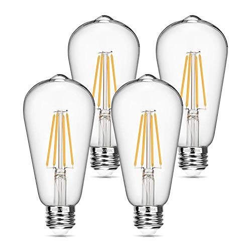 Product Cover Boncoo Vintage LED Edison Bulb 6W Dimmable LED Filament Bulb 60W Equivalent 3000K Soft White 620LM E26 Base ST64 Antique Light Bulbs Decorative Clear Glass for Home, Reading Room, Bathroom, 4 Pack