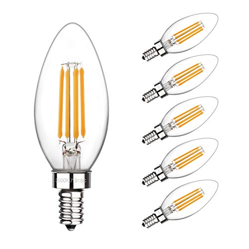 Product Cover LED Candelabra Bulb, Boncoo Dimmable LED Chandelier Light Bulbs 6W 3000K Soft White Filament LED Candle Bulbs 60W Incandescent Equivalent B11 530 Lumen E12 Base Clear Glass Decorative Bulb 6 Packs