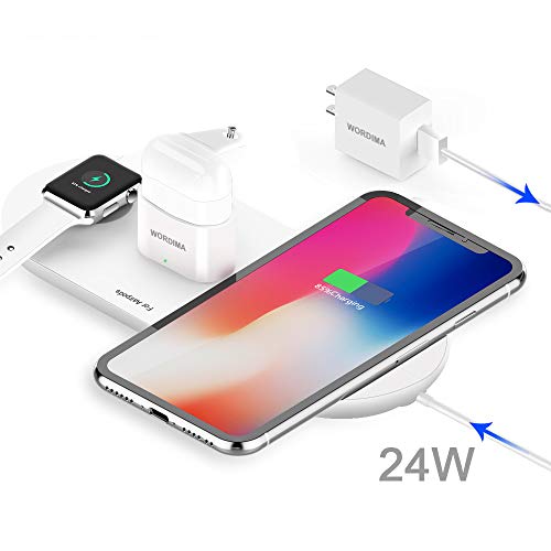 Product Cover WORDIMA Airpower Wireless Charging Pad, 3-in-1 Multiple Devices Wireless Charger Dock Fast Charge Station Compatible with iWatch 5/4/3/2/1 and AirPods Pro/2/1 iPhone 11/11 Pro/11 Pro Max/XR/X/8 Plus/8