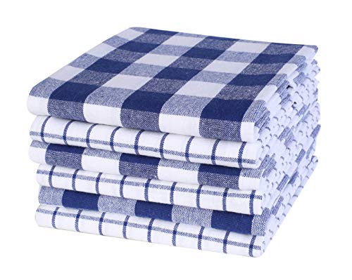 Product Cover Plaid Woven Kitchen Towel 18x28inch ink blue/ White,100% Cotton, Quick Dry, Tea Towels, Bar Towels, Highly Absorbent,Cleaning Towels, Kitchen Tea Towels, Pure Cotton, Absorbent Dish cloth Set of 6