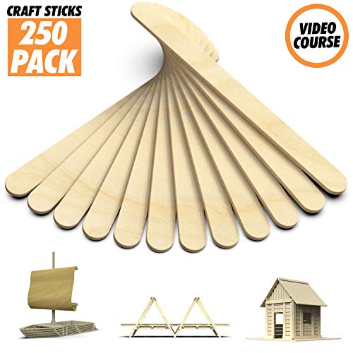 Product Cover Popsicle Sticks for Crafts - Craft Sticks Pack 250 Wooden Sticks for DIY Projects with Natural Wood Safe for Ice Popsicles - Wooden Craft Sticks Ready to Use & Perfect for Classrooms, Home and More