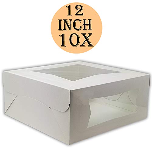 Product Cover Cake Boxes 12 x 12 x 5, Bakery Box Has Double Window, Cake Supplies, 10 Pack.