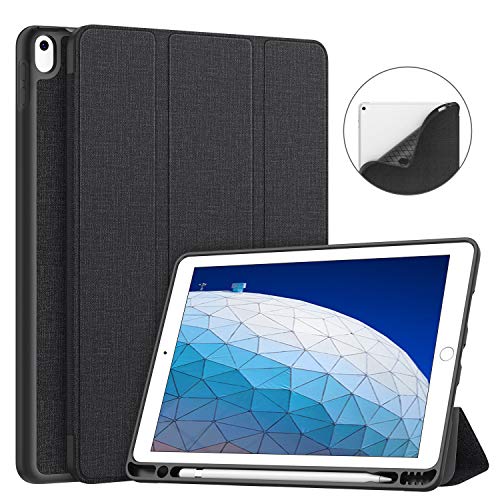 Product Cover Soke iPad Air 3 Case 2019 with Pencil Holder, Premium Trifold Case, Strong Protection, Auto Sleep/Wake, Ultra Slim Soft TPU Back Cover for iPad Air 3rd Generation 2019/iPad Pro 10.5 2017 (Black)