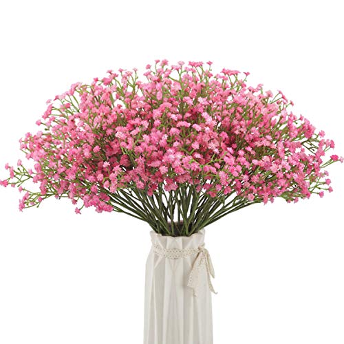 Product Cover BOMAROLAN Artificial Baby Breath Flowers Fake Gypsophila Bouquets 12 Pcs Fake Real Touch Flowers for Wedding Decor DIY Home Party（Pink）