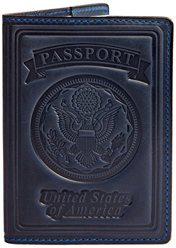 Product Cover Villini US Passport Holder Cover - Case - Leather Passport Wallet - Organizer For Men Women - Travel Acessories (Navy Blue Vintage New)