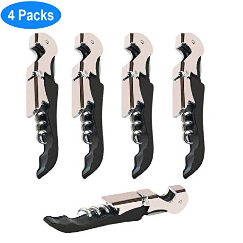 Product Cover 4 Packs Professional Waiter Corkscrew Wine Openers Set,Upgraded With Heavy Duty Stainless Steel Hinges Wine Key for Restaurant Waiters, Sommelier, Bartenders (Black 4 Packs)