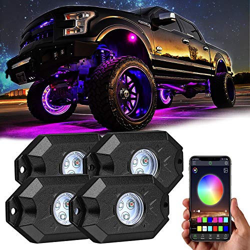 Product Cover RGB LED Rock Lights Kit, Yvoone-Auto Underglow Neon LED Light Bluetooth Controller, Timing, Flashing, Music Mode Waterproof RGB led lights For Car Jeep Truck SUV ATV - 4 Pods