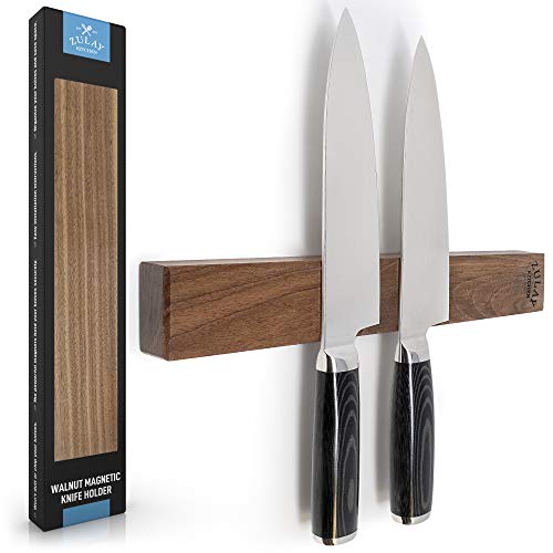 Product Cover Zulay Seamless Walnut Wood Magnetic Knife Holder - Powerful Wood Magnetic Knife Strip for Organizing your Kitchen - Elegant & Multifunctional Magnet Holder for Wall with Easy Installation - 11.75