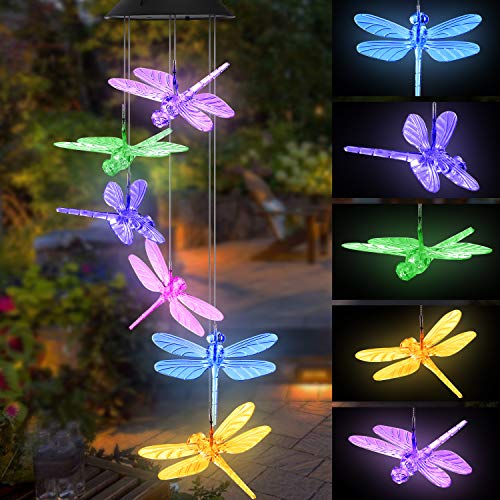 Product Cover Topspeeder Color Changing Dragonfly Wind Chime Spiral Spinner Wind Mobile Portable Waterproof Outdoor Decorative Romantic Wind Bell Light for Patio Yard Garden Home  (Dragonfly)