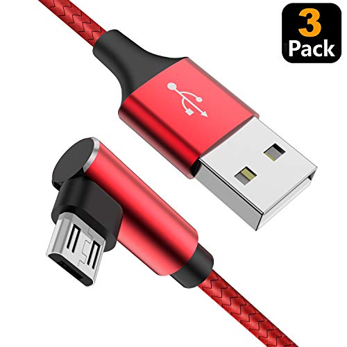 Product Cover Micro USB Cable 90 Degree Right Angle [3 Pack / 10FT] Fast Charging Cable Quick Charger, CTREEY High Speed Android Charging Cords for Galaxy S7 S6 J8 J7 Note 5,Kindle,LG,PS4,Camera (Red)