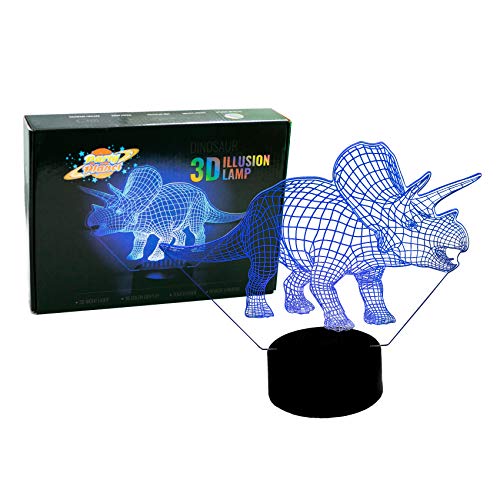 Product Cover PartyPlanet Dinosaur Night Light, 3D Illusion Lamp, Dinosaur Gifts with 16 Unique Colors and Remote Control, Dinosaur Triceratops, Night Light for Kids, Birthday Gifts for Boys Girls Kids Baby