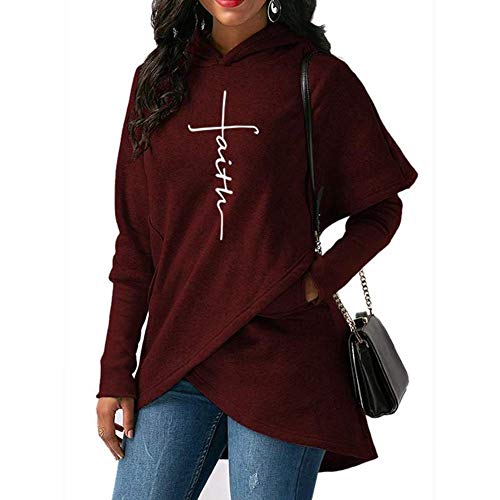 Product Cover YEMOCILE Women Faith Letter Printed Graphic Hoodies Pullover Long Sleeve Sweatshirt with Pockets