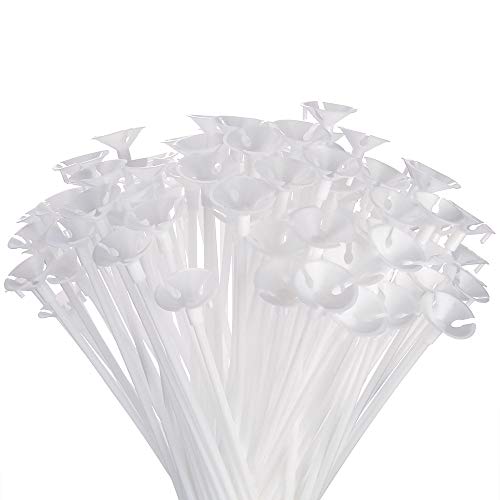 Product Cover PP OPOUNT 50 Pieces Balloon Sticks White Balloon Sticks Holders with Cups for Wedding, Party, Holidays, Anniversary Decor