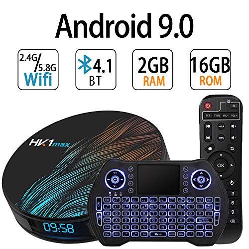 Product Cover Android TV Box 9.0,RK3318 Smart TV Box 2GB 16GB Support 2.4G 5.8G WiFi Bluetooth 4.1 with Mini Backlit Keyboard Ethernet LAN 3D 4K Video Android TV Player Google Mini PC Set Top TV Box