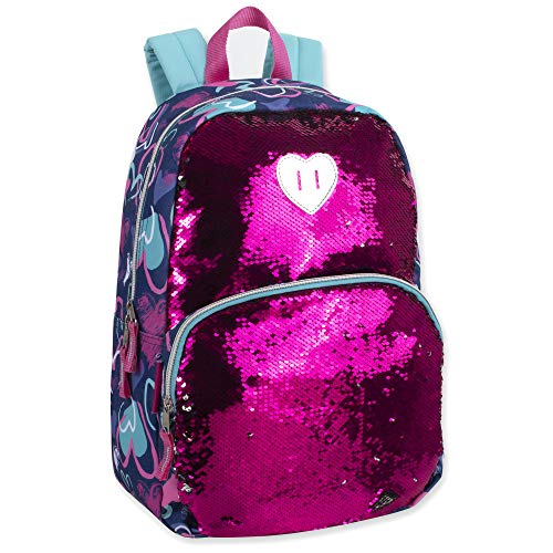 Product Cover Madison & Dakota Reversible Glitter Sequin Backpacks for Girls and Women, with Padded Back and Adjustable Straps (Hearts)