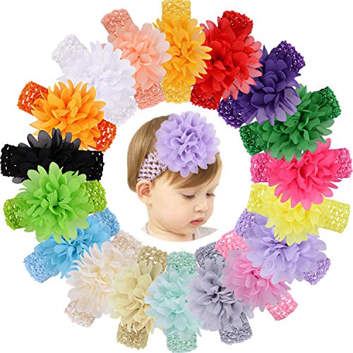 Product Cover 18pcs Baby Girls Flower Headband Chiffon Elastic Hair Band Hair Accessories for Infants Newborn Toddler