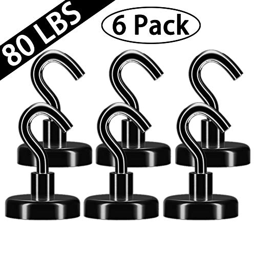 Product Cover EVISWIY Magnetic Hooks 80LBS for Cruise Cabins Refrigerator Locker Hanging Coat Towel Key Strong Heavy Duty Neodymium Magnet Hook Hanger Black 6 Pack