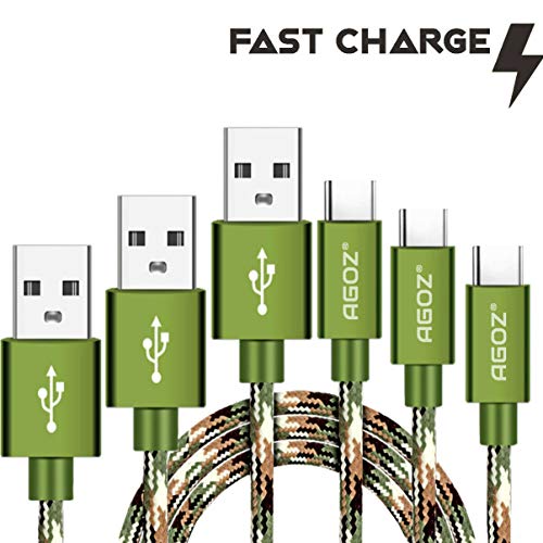 Product Cover Agoz 3PACK 10ft / 6ft/4ft Camo Tactical USB-C FAST Charger Cable For Samsung Galaxy Note 10 9 8, S10 Plus S10e S9 S8 A10e A20 A50 A70 FOLD, LG G8 G7 V40, Moto Z4 Z2 Z3 X4, Pixel 4 3A XL, OnePlus 6T 7T