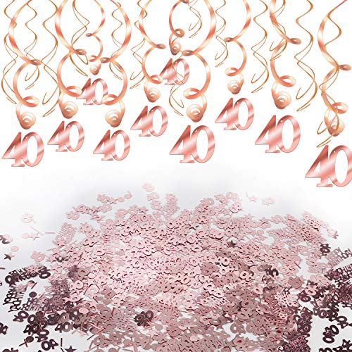 Product Cover Konsait Rose Gold 40th Birthday Decorations for Women and Girl Bday Decor 40th Birthday Hanging Swirls (30pcs) 40 Happy Birthday Star Confetti (20g) for Home Table Decor Birthday Party Favor Supplies