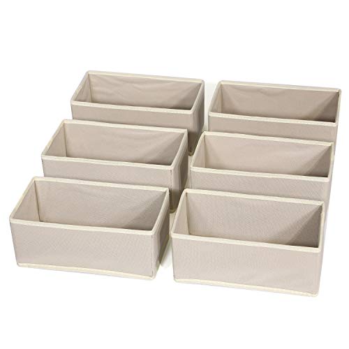 Product Cover DIOMMELL 6 Pack Foldable Cloth Storage Box Closet Dresser Drawer Organizer Fabric Baskets Bins Containers Divider with Drawers for Clothes Underwear Bras Socks Lingerie Clothing,Beige 060