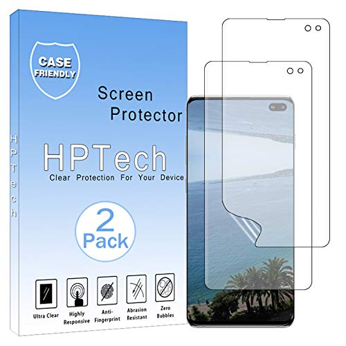 Product Cover HPTech Galaxy S10 Plus Screen Protector - [2-Pack] for Samsung Galaxy S10 Plus [Full Coverage] Screen Protector Film HD Clear Anti-Bubble Free with Lifetime Replacement Warranty