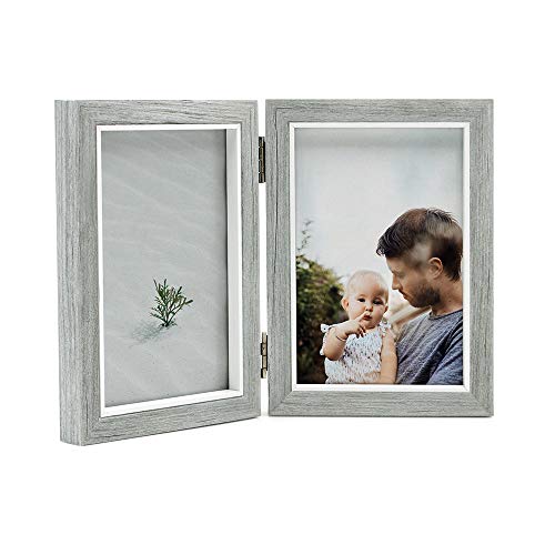Product Cover Afuly Double Picture Frame 4x6 Grey Wooden Hinged Photo Frames Folding Vertical 2 Openings Family Wedding Gifts