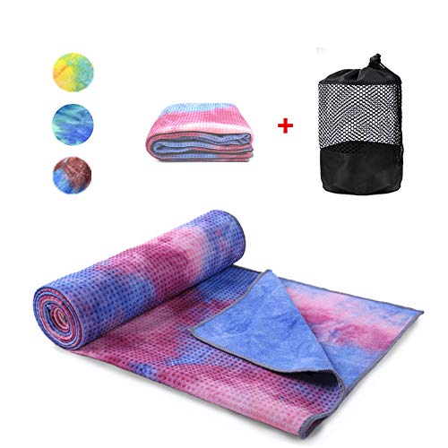 Product Cover WeYingLe Yoga Mat Towel Non Slip Hot Yoga Towel, tie-Dyed, Sweat Absorbent, for Hot Yoga, Bikram, Pilates (Tie-Dyed Pink)