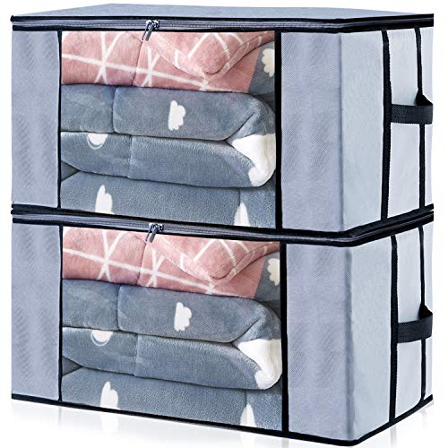 Product Cover Seckon Zippered Storage Bags Organizer Container Jumbo Size[Pack of 2] Foldable Clothes Storage Bags Breathable Anti-Mold Material Closet Organization with Clear Window