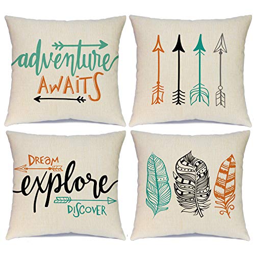 Product Cover Ueerdand Set of 4 Adventure Arrows Throw Pillow Covers Cushion Case Outdoor Pillow Case Decor for Car Sofa Bed Couch 18 x 18 Inch